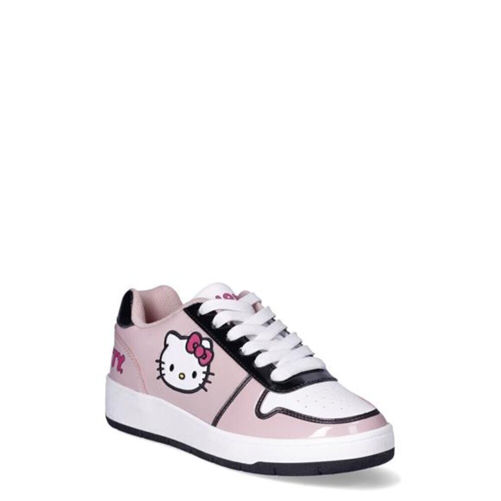 Women's Pink Casual Court Sneakers Lace-up Closure Hello Kitty Design Patent PU